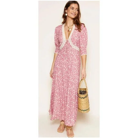 NWT Rixo Amina Maxi Dress in Amelie Floral Pink - Picture 1 of 14